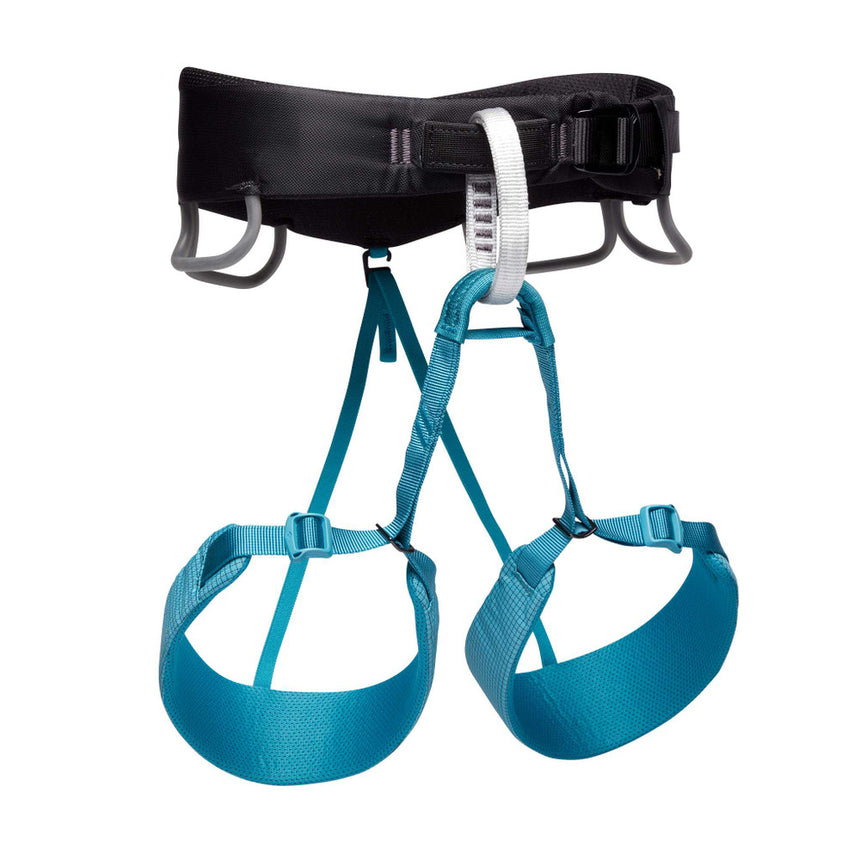 Black Diamond Women's Momentum Harness Outdoor Action Aqua Verde- Front View