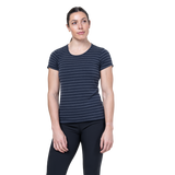 Mountain Equipment Groundup Stripe Women's Tee Outdoor Action Cosmos Stripe - Front View on Model