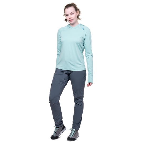 Mountain Equipment Comici Women's Pant Outdoor Action Ombre Blue - Full View on Model