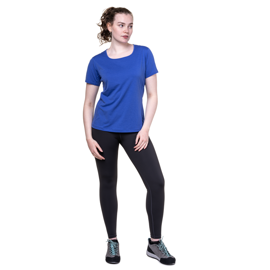 Mountain Equipment Tempi Women's Tee Outdoor Action Vivid Blue - Full Front View on Model