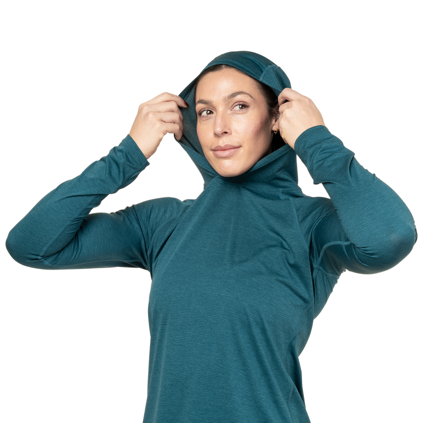 Mountain Equipment Glace Women's Hooded Top Outdoor Action Majolica Blue - Relaxed fit hood