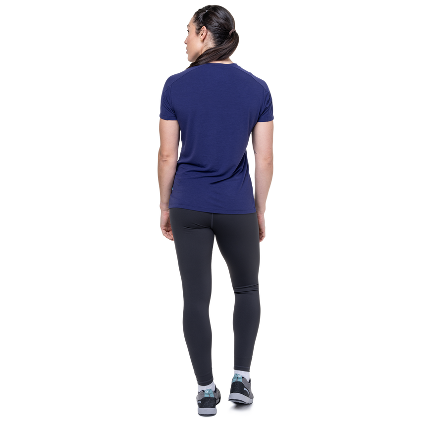 Mountain Equipment  Headpoint Women's Tee Outdoor Action Amethyst - Full Back View on Model