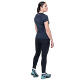 Mountain Equipment Groundup Stripe Women's Tee Outdoor Action Cosmos Stripe - Full View on Model