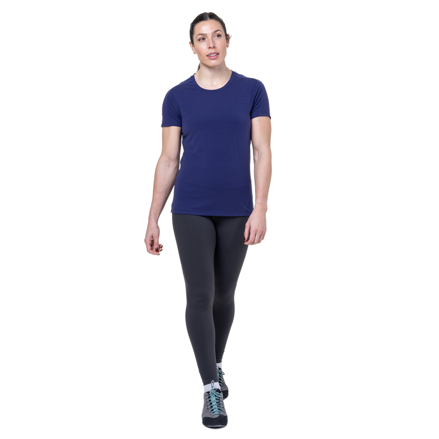 Mountain Equipment  Headpoint Women's Tee Outdoor Action Amethyst - Full Front View on Model