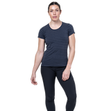 Mountain Equipment Groundup Stripe Women's Tee Outdoor Action Cosmos Stripe - Front View on Model