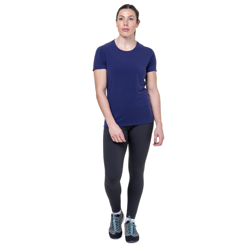 Mountain Equipment  Headpoint Women's Tee Outdoor Action Amethyst - Full Front View on Model