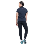 Mountain Equipment Groundup Stripe Women's Tee Outdoor Action Cosmos Stripe - Full View on Model