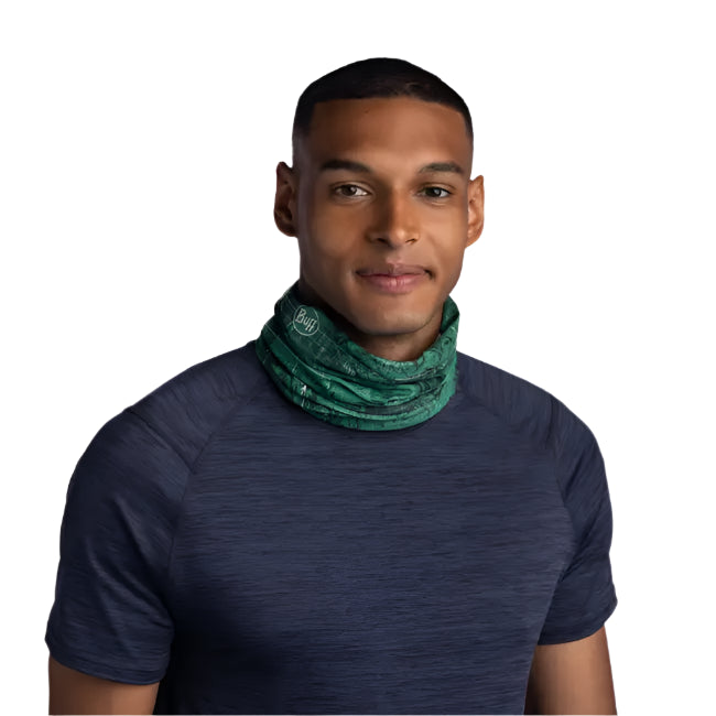 Buff CoolNet UV® Neckwear Outdoor Action Ark Ever Green- front fit