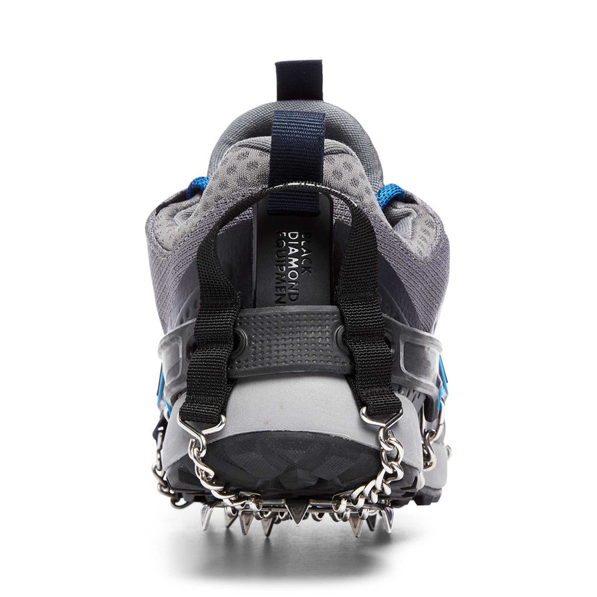 Black Diamond Distance Spike Traction Device Outdoor Action- Heel webbing loop