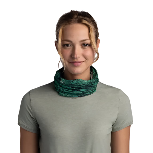 Buff CoolNet UV® Neckwear Outdoor Action Ark Ever Green- front fit