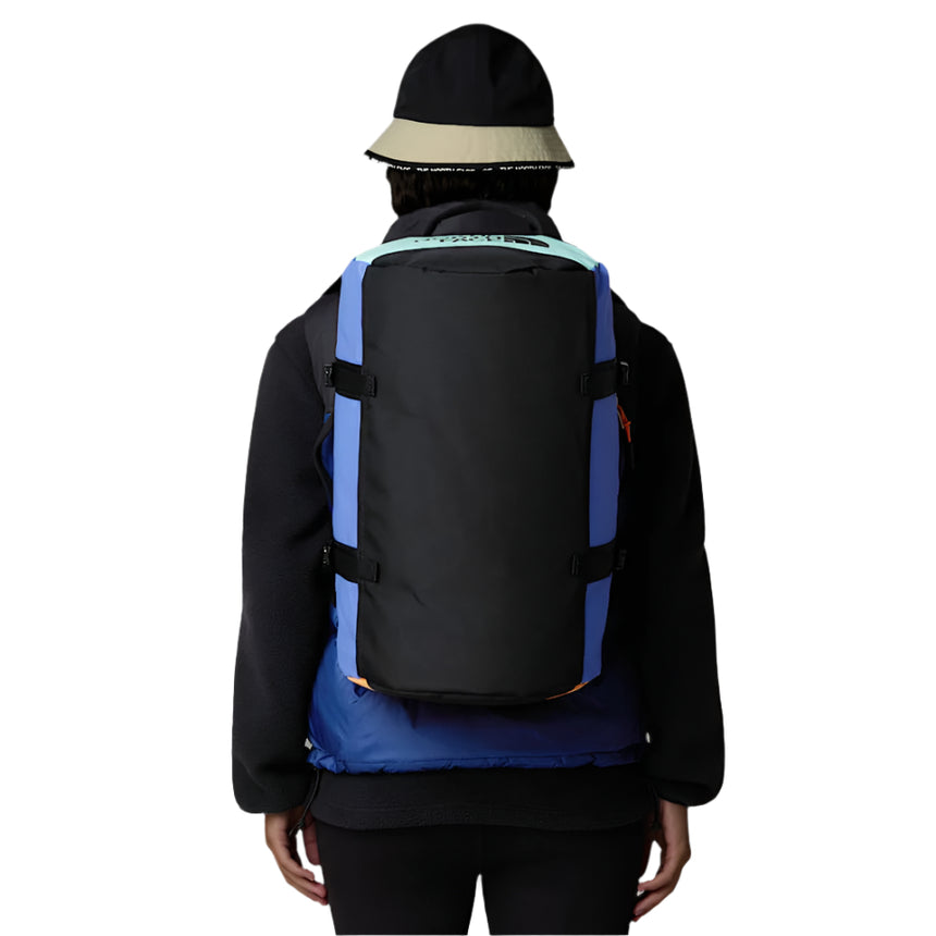 The North Face Base Camp Duffel - XS Outdoor Action INDGOPLM-BRIGHTFOAM-PAPYA- Back Fit