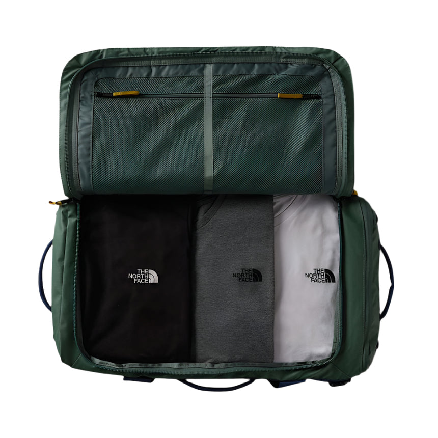 The North Face Base Camp Voyager Duffel—62L Outdoor Action  DCKGRN-SHADYBLUE- Main Compartment