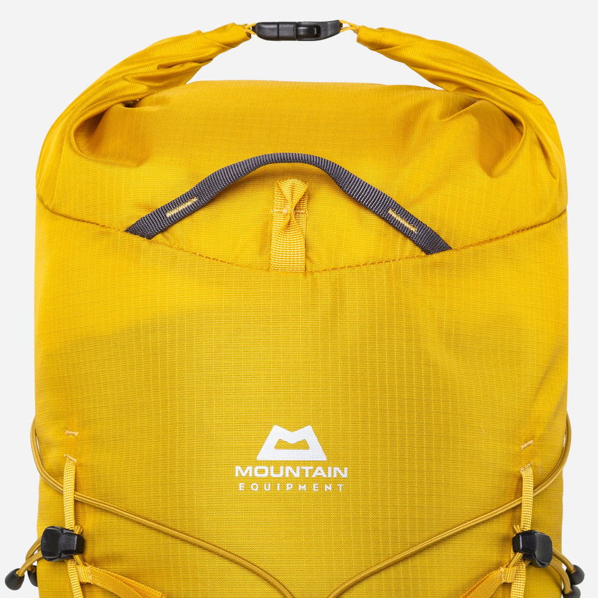 Mountain Equipment Orcus 22+ Backpack Outdoor Action Sulphur - Close up top handle image