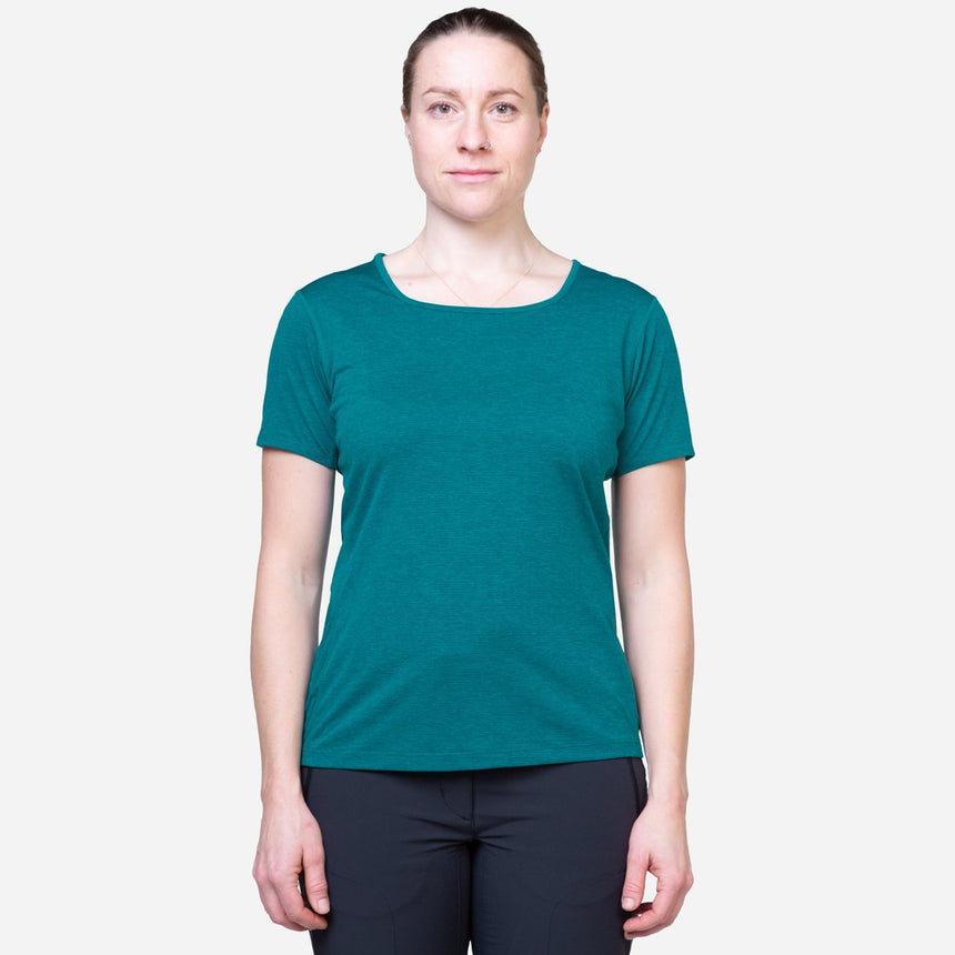 Mountain Equipment Tempi Women's Tee Outdoor Action Spruce - Front Fit on Model