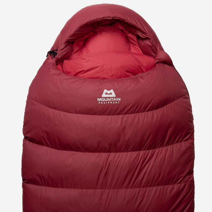 Mountain Equipment Olympus 300 Women's Sleeping Bag Outdoor Action Rhubarb - Shaped hood