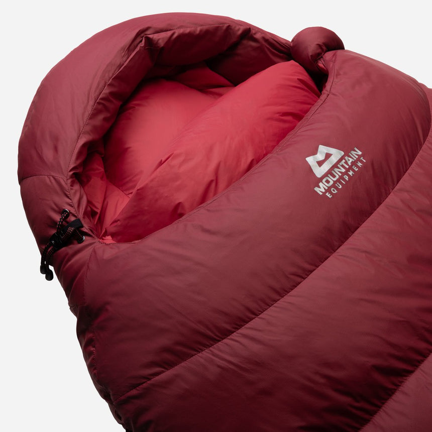 Mountain Equipment Olympus 300 Women's Sleeping Bag Outdoor Action Rhubarb - Shaped hood