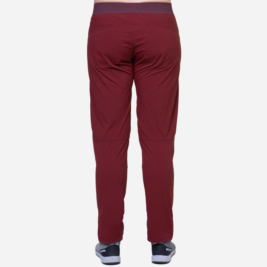 Mountain Equipment Altun Women's Pant Outdoor Action Cabernet - Back View on Model