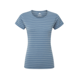 Mountain Equipment Groundup Stripe Women's Tee Outdoor Action Bluefin Stripe - Front