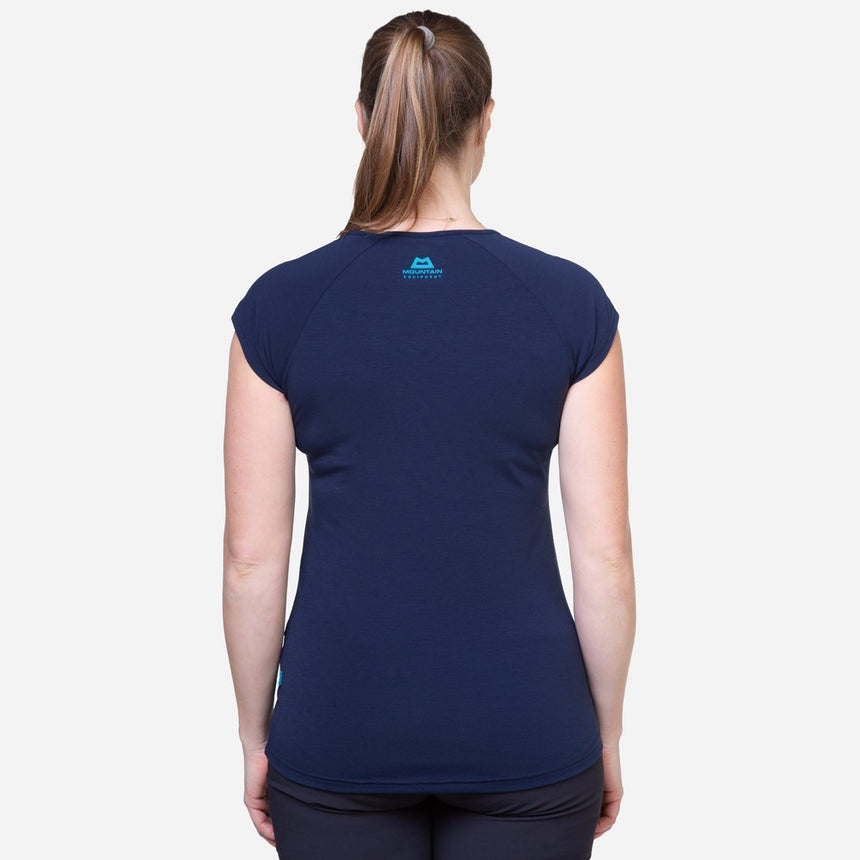 Mountain Equipment Equinox Women's Tee Outdoor Action Cosmos  - Back on Model