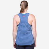 Mountain Equipment Equinox Women's Vest Outdoor Action Bluefin Stripe - Back Fit on Model