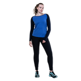 Mountain Equipment Redline LS Women's Tee Outdoor Action Vivid Stripe/Cosmos - Full View on Model