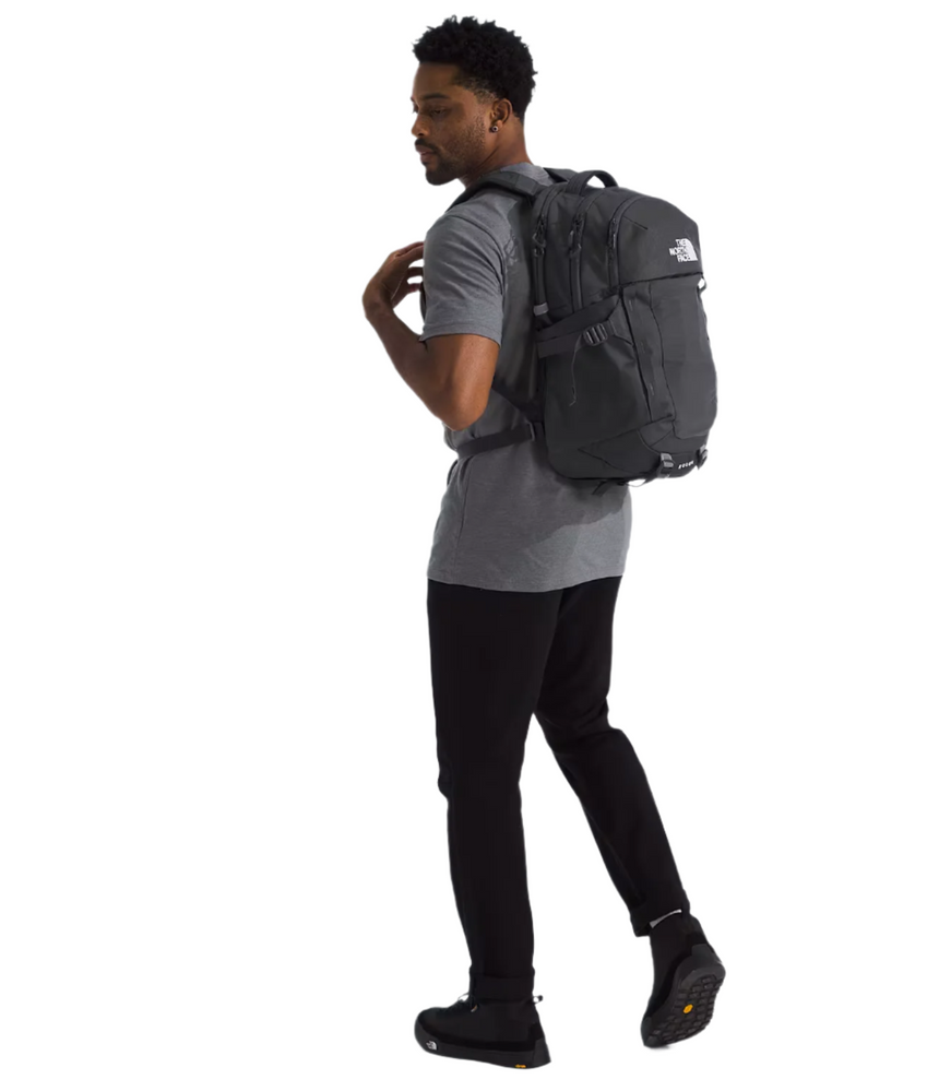 The North Face Recon Backpack Asphalt Grey Light Heather / Black - Model Back Angle