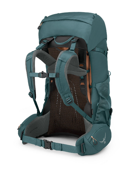 Osprey Renn 65 Women's Backpack Outdoor Action Cascade Blue/Melon Orange -  Back Angled