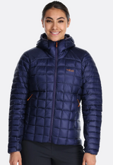 Rab Women's Mythic Alpine Light Down Jacket Outdoor Action Patriot Blue - Front Fit on Model