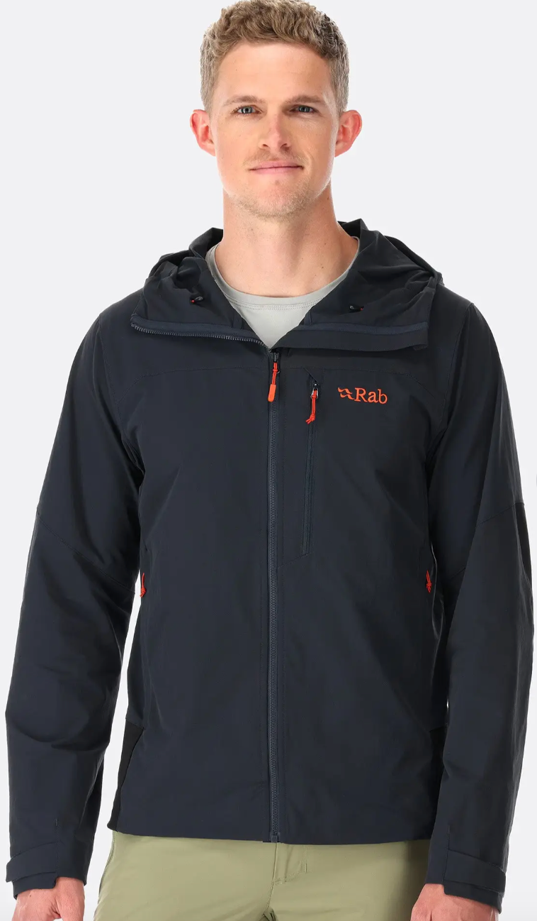 Rab Men's Torque Jacket Outdoor Action Beluga- Front Fit