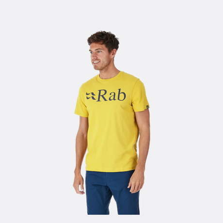 Rab Men's Stance Logo SS Tee Outdoor Action Sulfur- front fit on a model