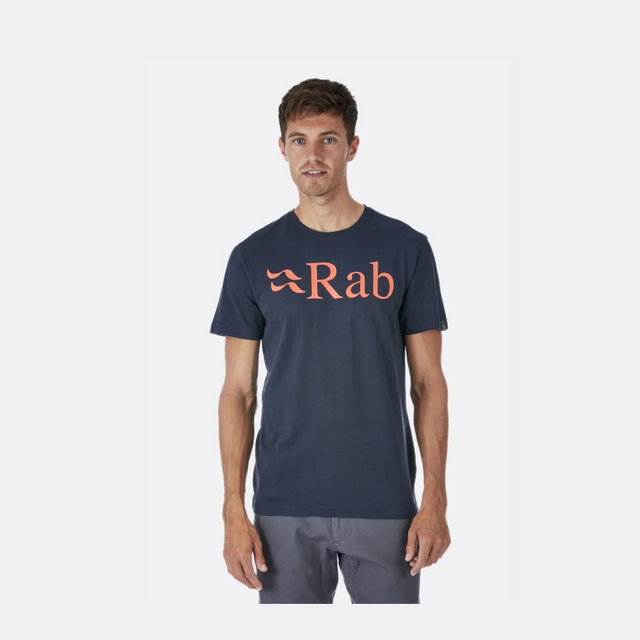 Rab Men's Stance Logo SS Tee Outdoor Action Beluga- front fit on a model