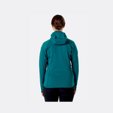 Rab Women's Superflux Hoody Outdoor Action Atlantis/Pine - Back Fit on Model