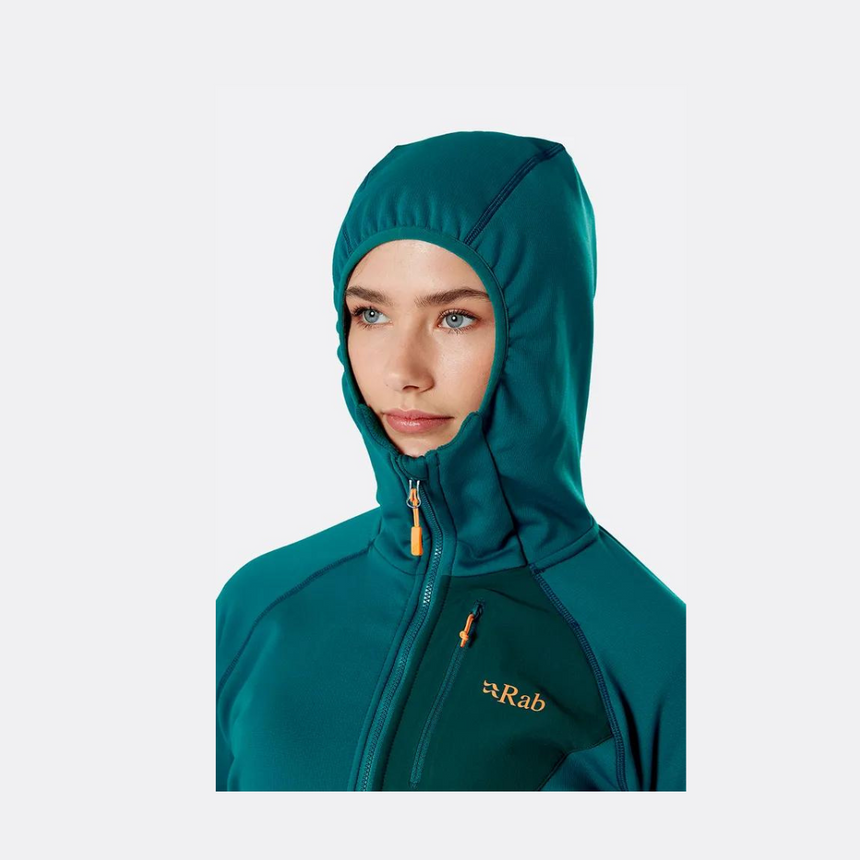 Rab Women's Superflux Hoody Outdoor Action Atlantis/Pine - Hood