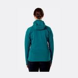 Rab Women's Superflux Hoody Outdoor Action Atlantis/Pine -  Back Fit on Model