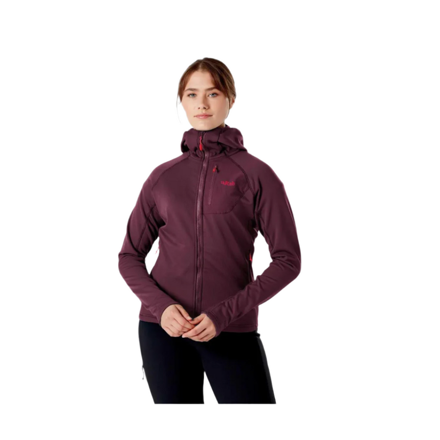 Rab Women's Superflux Hoody Outdoor Action Deep Heather - Front Fit on Model