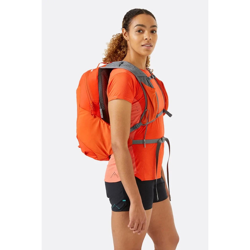 Rab Aeon LT 18L Lightweight Pack Outdoor Action Firecracker- side model example image