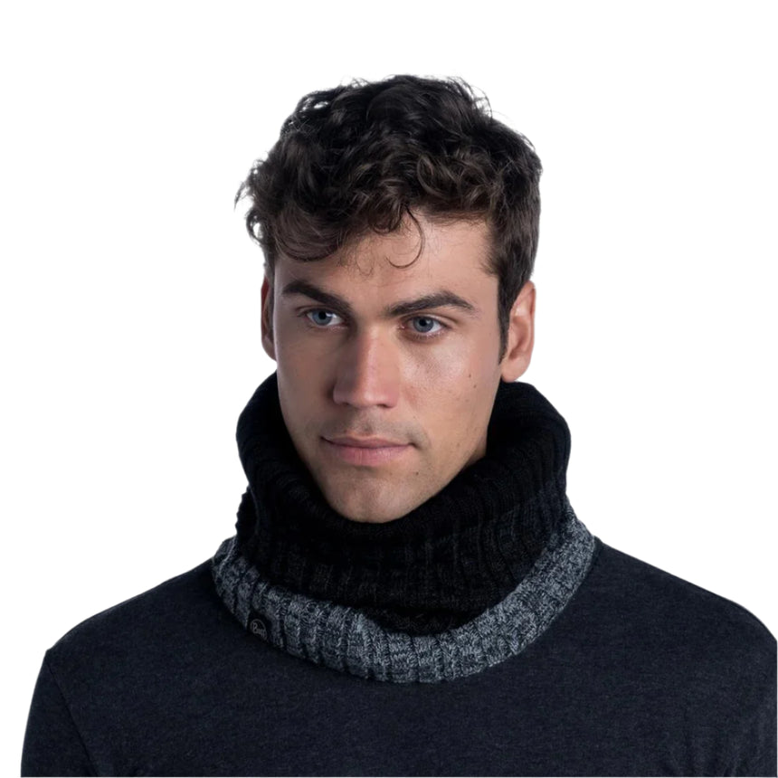 Buff Neckwarmer Knitted Outdoor Action Dima Black- Front