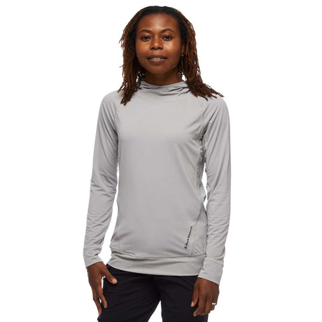 Black Diamond Alpenglow Hoody L/S (F19) Women Outdoor Action Pewter- Front Fit