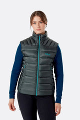 Rab Women's Electron Pro Down Vest Outdoor Action Beluga - Front Fit on Model