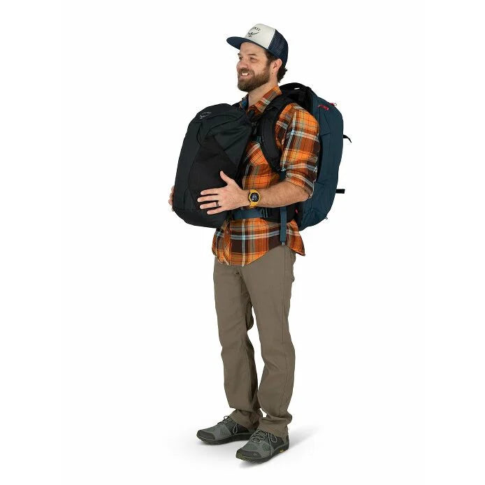 Osprey Farpoint 40 Travel Backpack - Model Pack in Front and Back