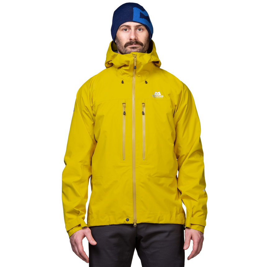 Mountain Equipment Tupilak Men's GORE-TEX Jacket Outdoor Action Canary - Front Fit on Model